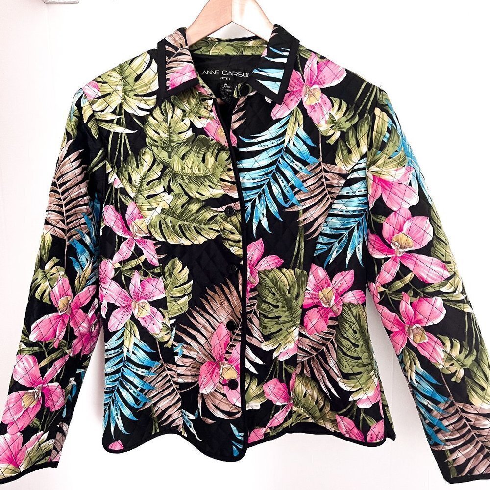 Anne Carson Tropical Silk Shirt Shacket Jacket Medium Petite